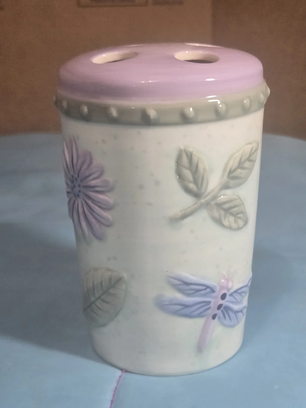 Ceramic Lavender Floral Toothbrush Holder - Unbranded
